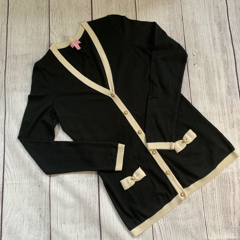 Lilly Pulitzer Black and Ivory Pearl Cardigan Sz M